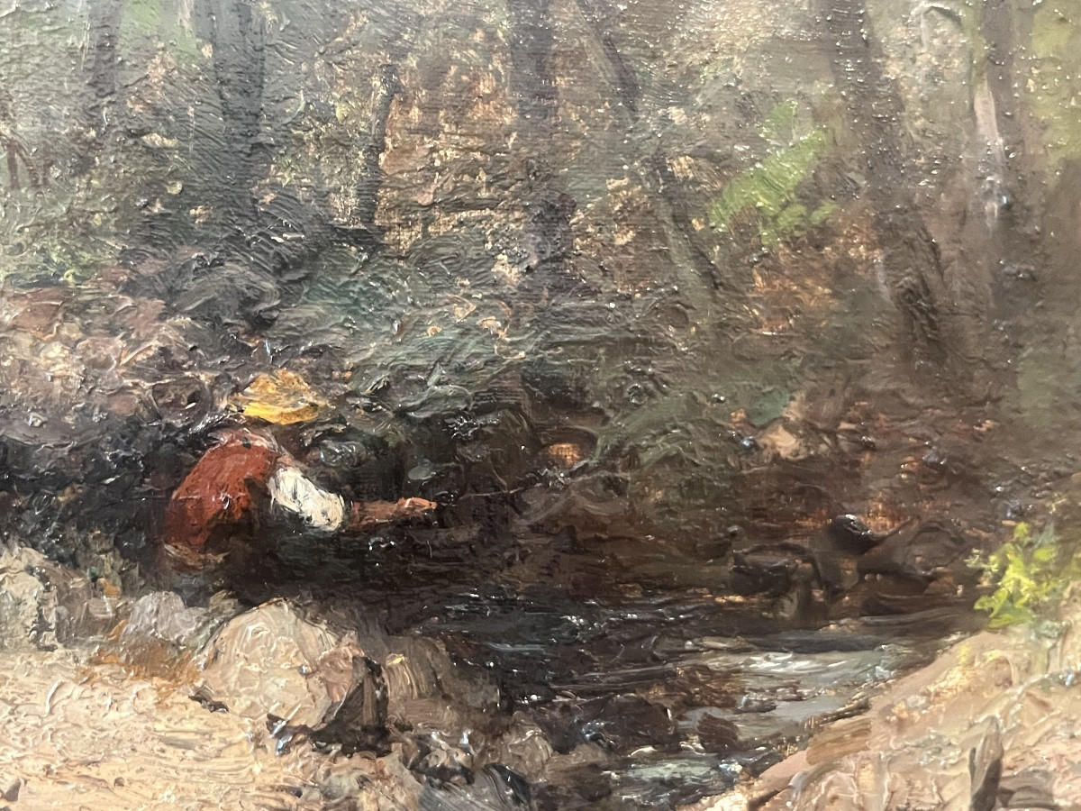 A. Appian (lyon 1818- Id. 1898) "yzeron River Banks" Oil On Canvas 67x37 Cm Frame -photo-2
