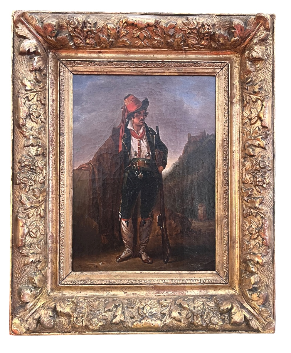 After Michalon's Mazzochi. Framed Oil On Canvas Signed Clementine 1831. 34.7 X 25 Cm-photo-2