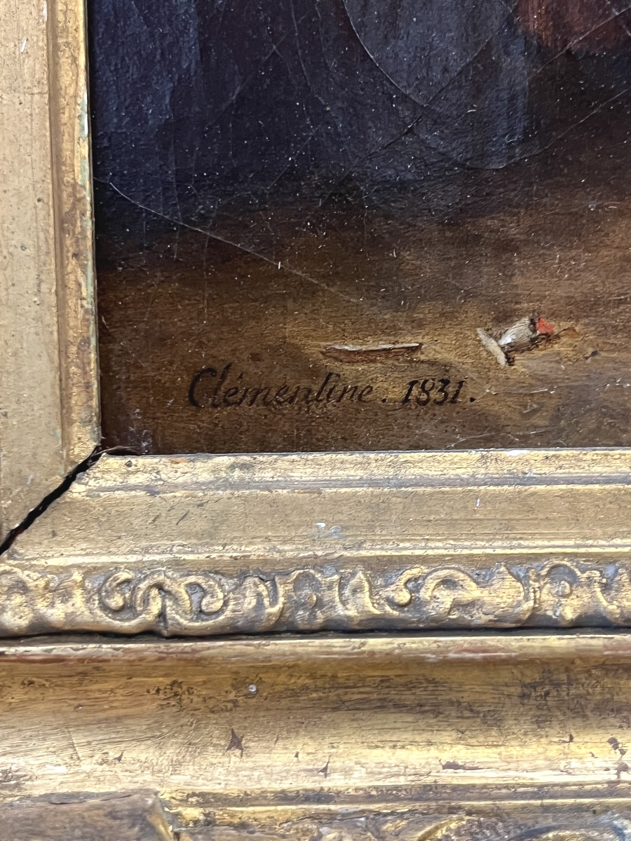 After Michalon's Mazzochi. Framed Oil On Canvas Signed Clementine 1831. 34.7 X 25 Cm-photo-4