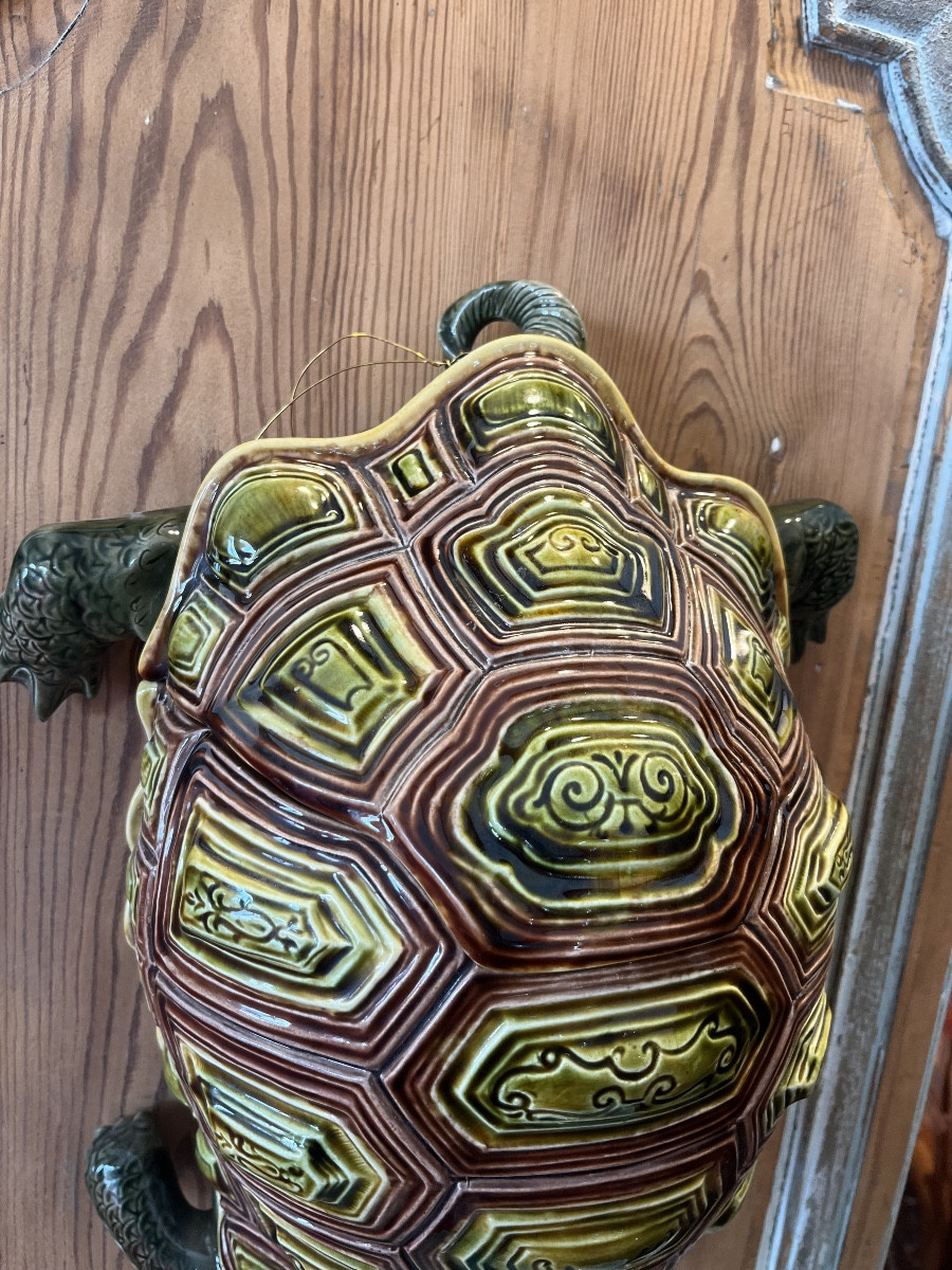 Sarreguemines fontaine tortue et vasque majolique 913 circa 1885 Art Nouveau  tortue H50 cm -photo-5