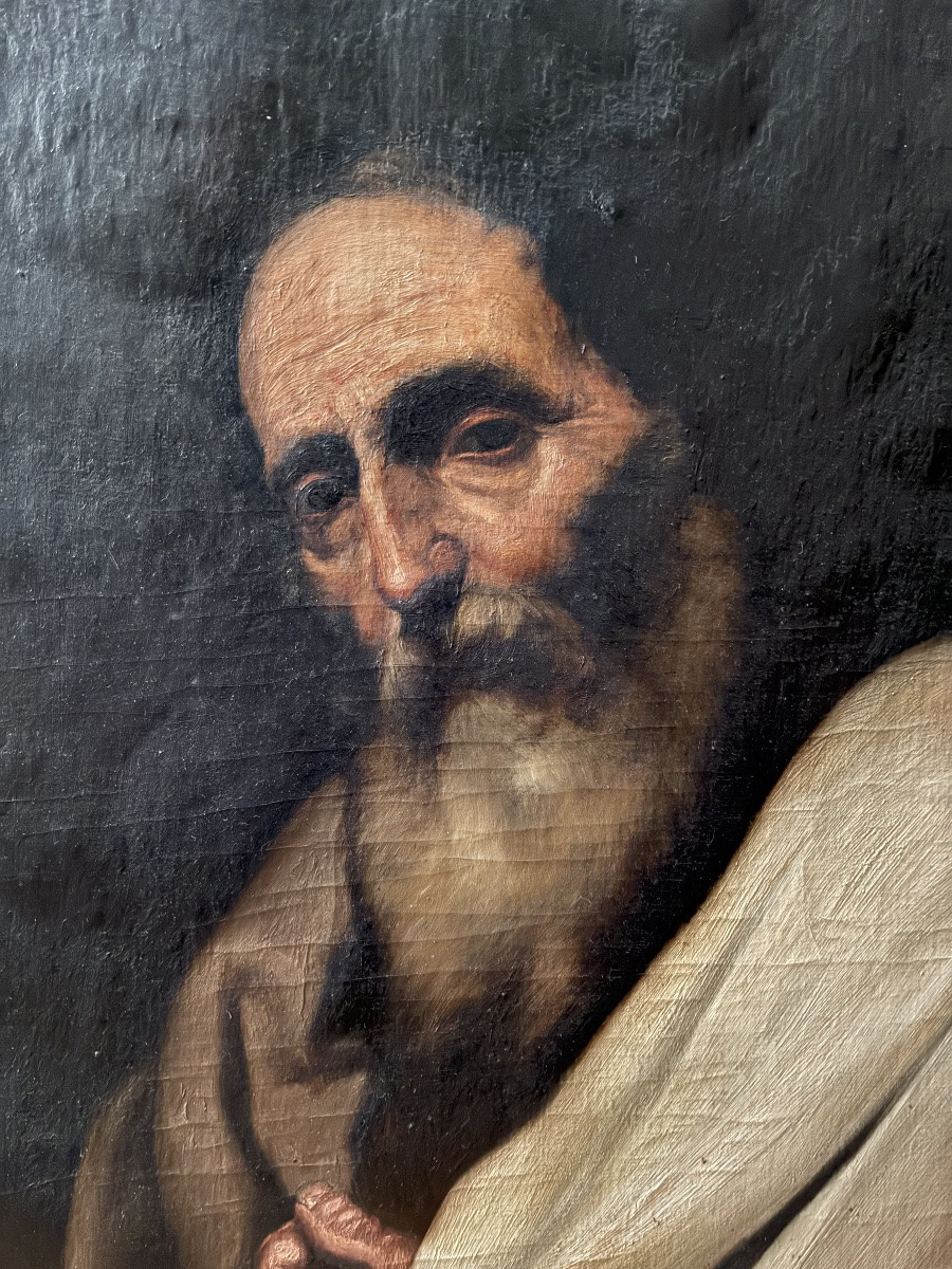 Saint Bartholomew After Ribera. Oil On Canvas, Framed. 19th Century. Height 77 Cm-photo-3