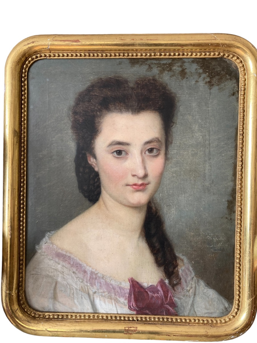 Hugues Merle (1823–1881). Portrait Of His Niece Marie Bessières. Dedicated. 1863. Oil On Canvas-photo-2