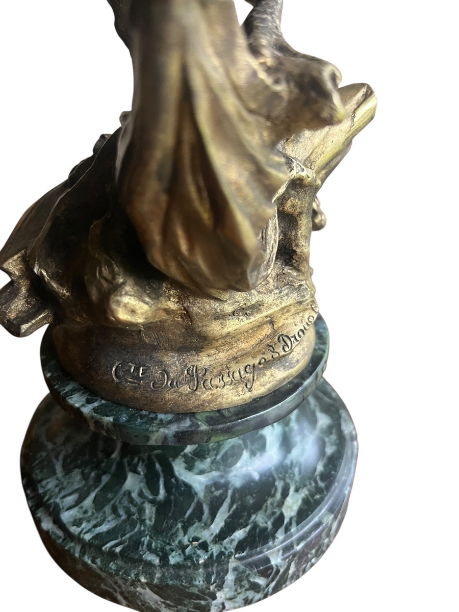 "the French Rooster", A. Comte Du Passage & Drouot, Bronze On Green Marble, H 29 Cm, 19th Century-photo-4