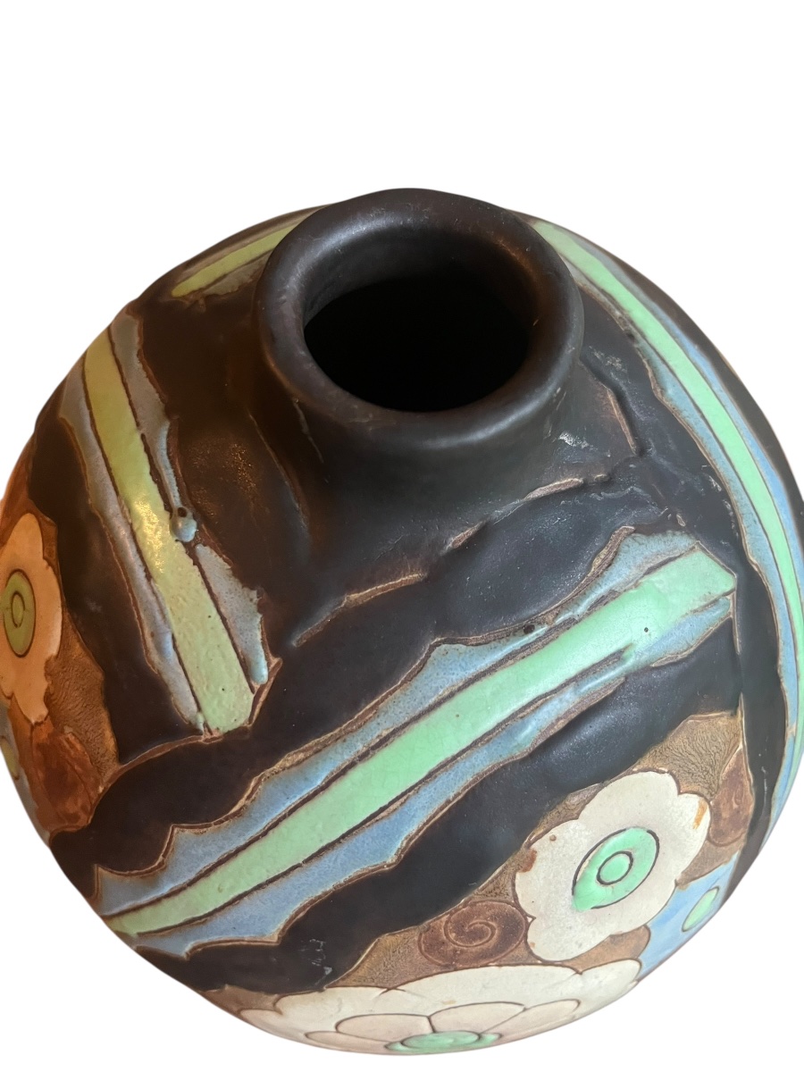 Charles Catteau Boch Frère La Louvière Grès Kéramis Circa 1928 Vase . H 23.5 Cm -photo-1