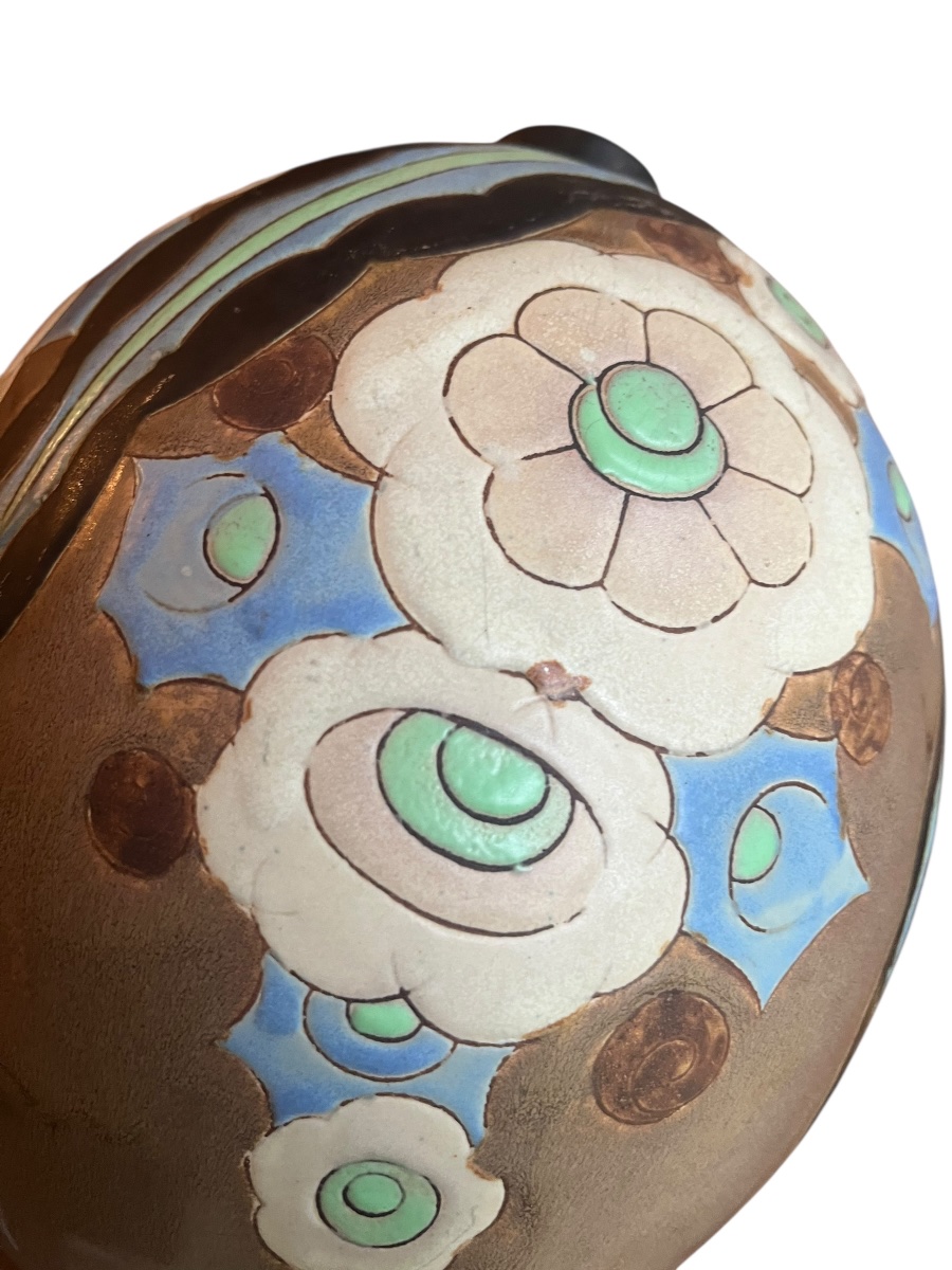 Charles Catteau Boch Frère La Louvière Grès Kéramis Circa 1928 Vase . H 23.5 Cm -photo-3