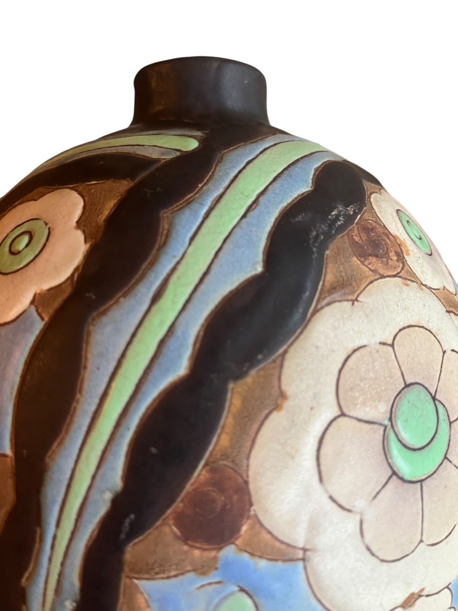 Charles Catteau Boch Frère La Louvière Grès Kéramis Circa 1928 Vase . H 23.5 Cm -photo-4