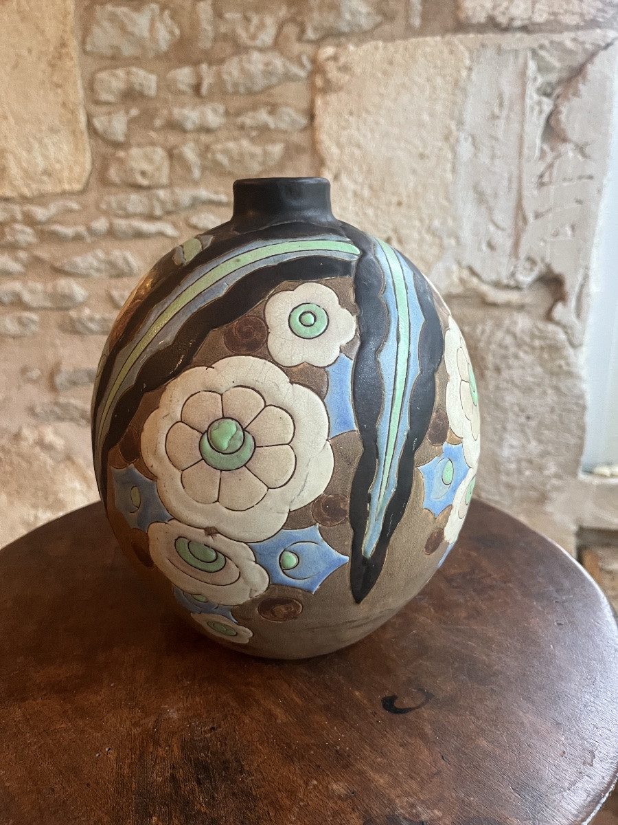 Charles Catteau Boch Frère La Louvière Grès Kéramis Circa 1928 Vase . H 23.5 Cm -photo-5