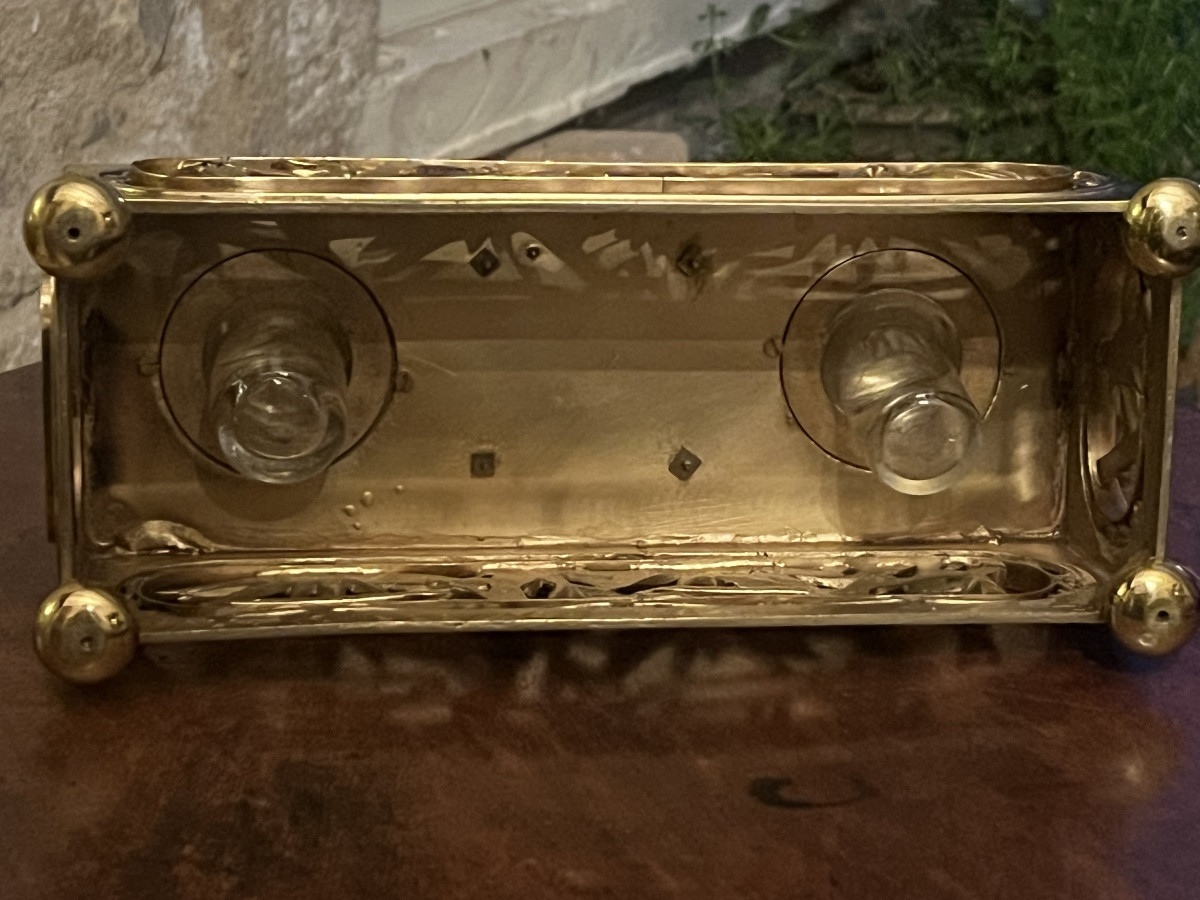 A.Giroux Paris. Encrier en bronze doré. Au chinois lettré dragons & Bambous  Bronze Doré . XIX°-photo-6