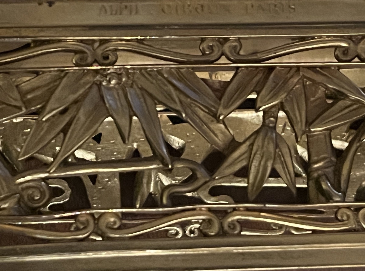 A.Giroux Paris. Encrier en bronze doré. Au chinois lettré dragons & Bambous  Bronze Doré . XIX°-photo-5