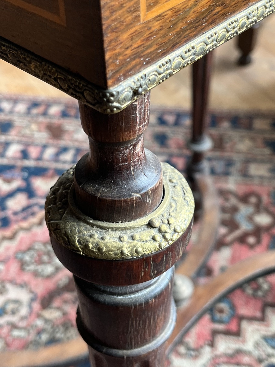 Marquetry Worktable Decorated With A Bouquet Of Roses. Louis XVI Style. 19th Century. -photo-8