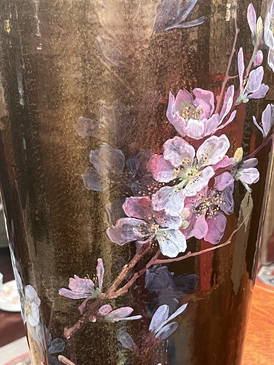 Clément Massier (1844 - 1917) Vase With Flowering Branches. H70 Cm Japonisme, Circa 1900-photo-3