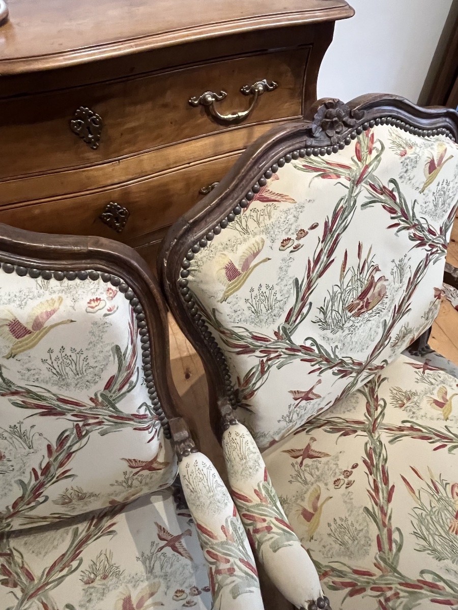 A Pair Of Louis XV Armchairs. Queen-style Backrest In Molded Beech. -photo-4