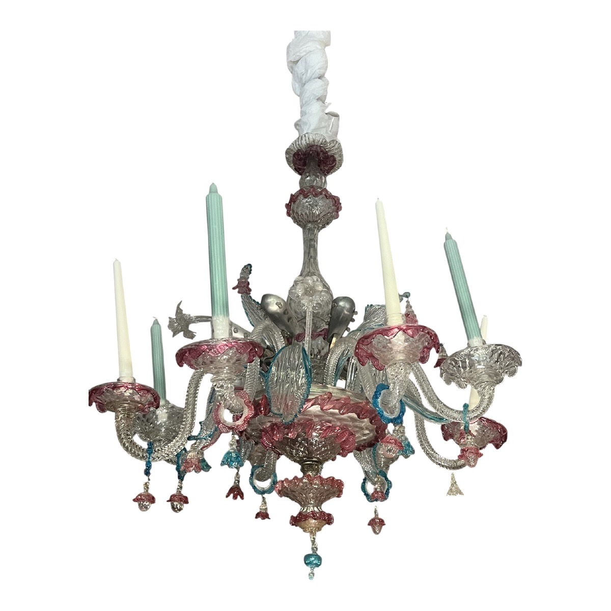 Murano. Two-tiered Polychrome Chandelier Ca Rezzonico . Circa 1950. H 82 Cm-photo-2