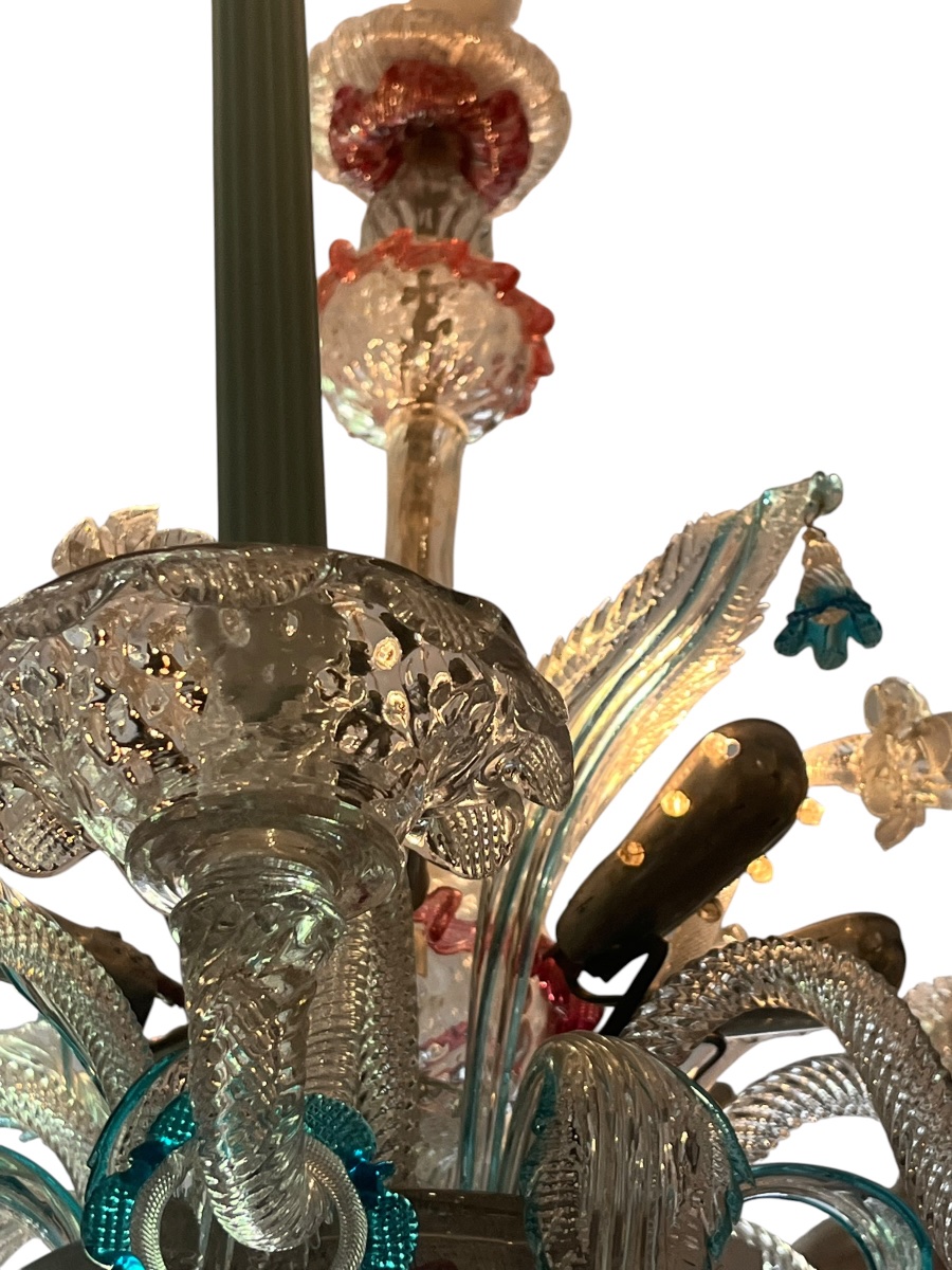 Murano. Two-tiered Polychrome Chandelier Ca Rezzonico . Circa 1950. H 82 Cm-photo-4