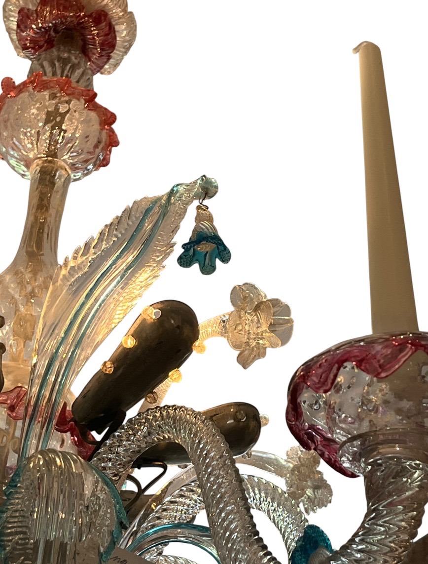 Murano. Two-tiered Polychrome Chandelier Ca Rezzonico . Circa 1950. H 82 Cm-photo-1