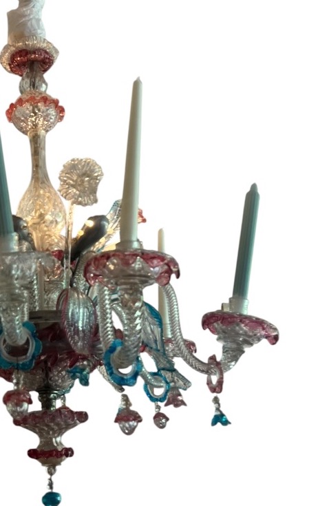 Murano. Two-tiered Polychrome Chandelier Ca Rezzonico . Circa 1950. H 82 Cm-photo-6