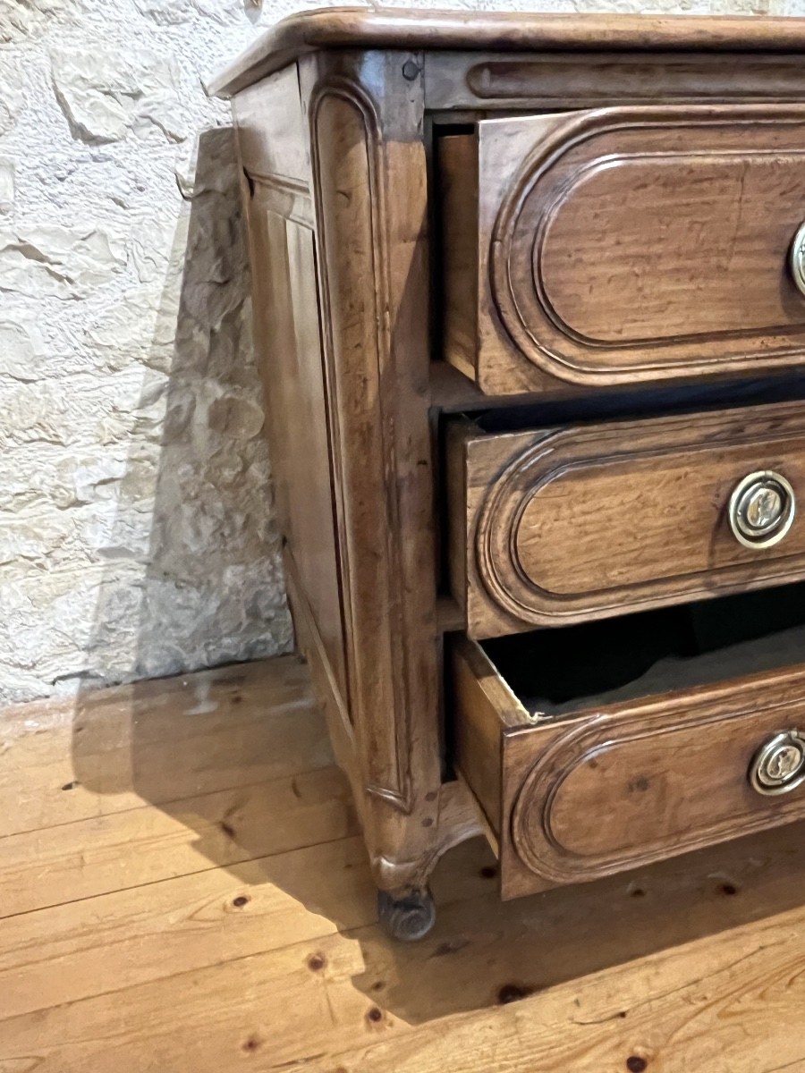Louis XVI-style Cherry Wood Chest Of Drawers.  Brass Fittings Stamped "la Nation La Loi Le Roi" L 134 Cm-photo-3