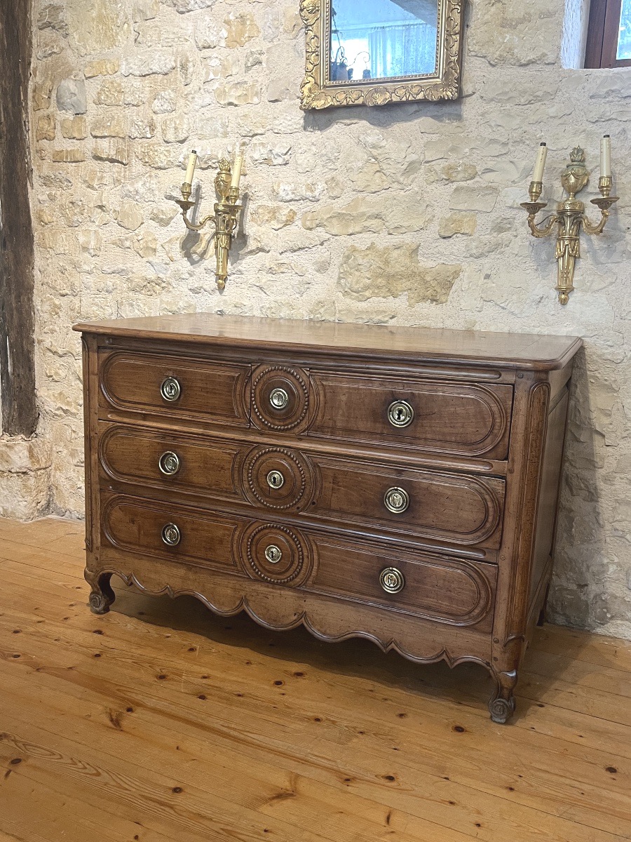 Louis XVI-style Cherry Wood Chest Of Drawers.  Brass Fittings Stamped "la Nation La Loi Le Roi" L 134 Cm-photo-4