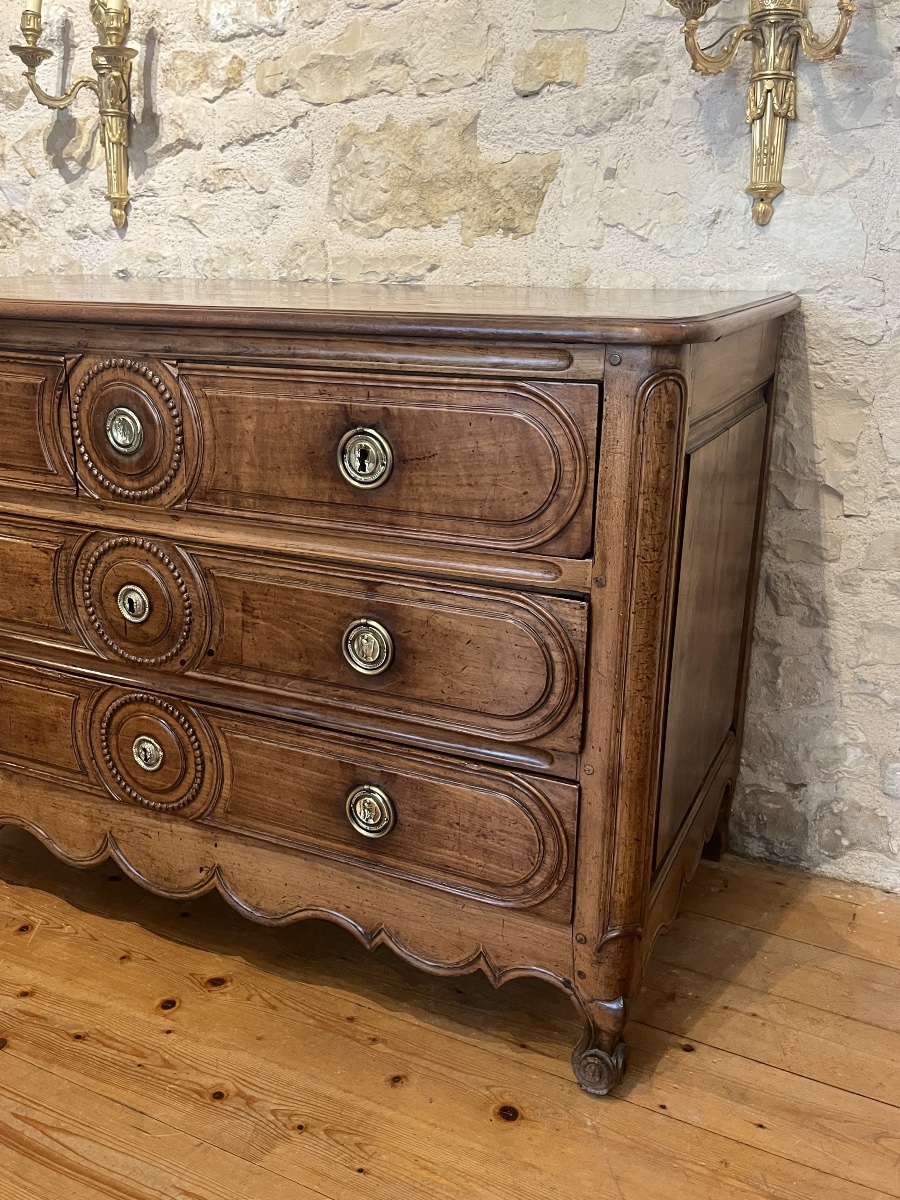 Louis XVI-style Cherry Wood Chest Of Drawers.  Brass Fittings Stamped "la Nation La Loi Le Roi" L 134 Cm-photo-1