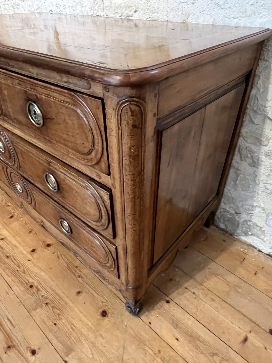Louis XVI-style Cherry Wood Chest Of Drawers.  Brass Fittings Stamped "la Nation La Loi Le Roi" L 134 Cm-photo-3