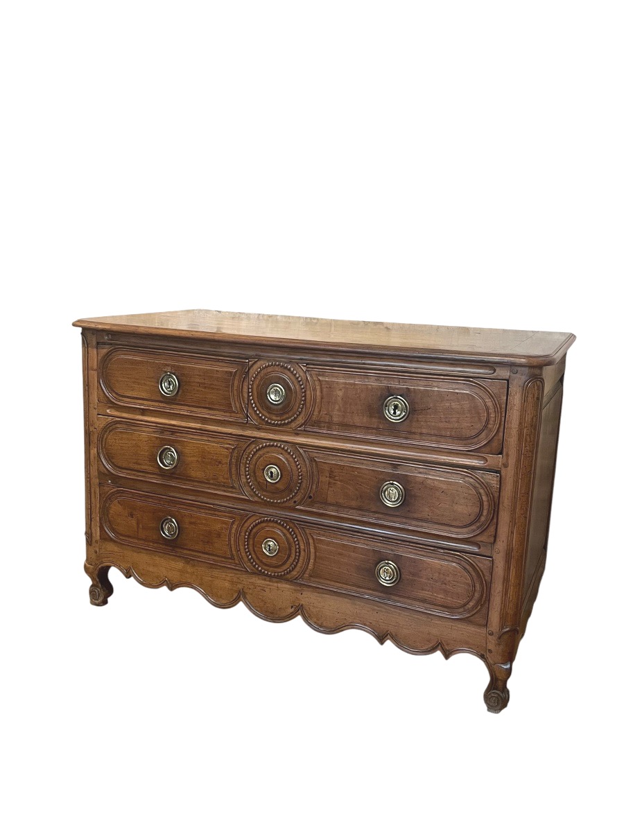 Louis XVI-style Cherry Wood Chest Of Drawers.  Brass Fittings Stamped "la Nation La Loi Le Roi" L 134 Cm