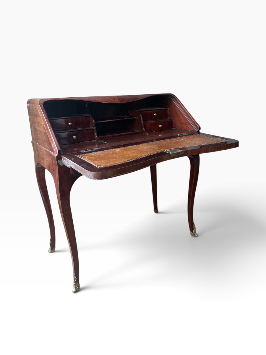 Curved Louis XV Sloping Desk. Satiné Veneer. 18th Century. H 87 Cm, W 82 Cm -photo-1