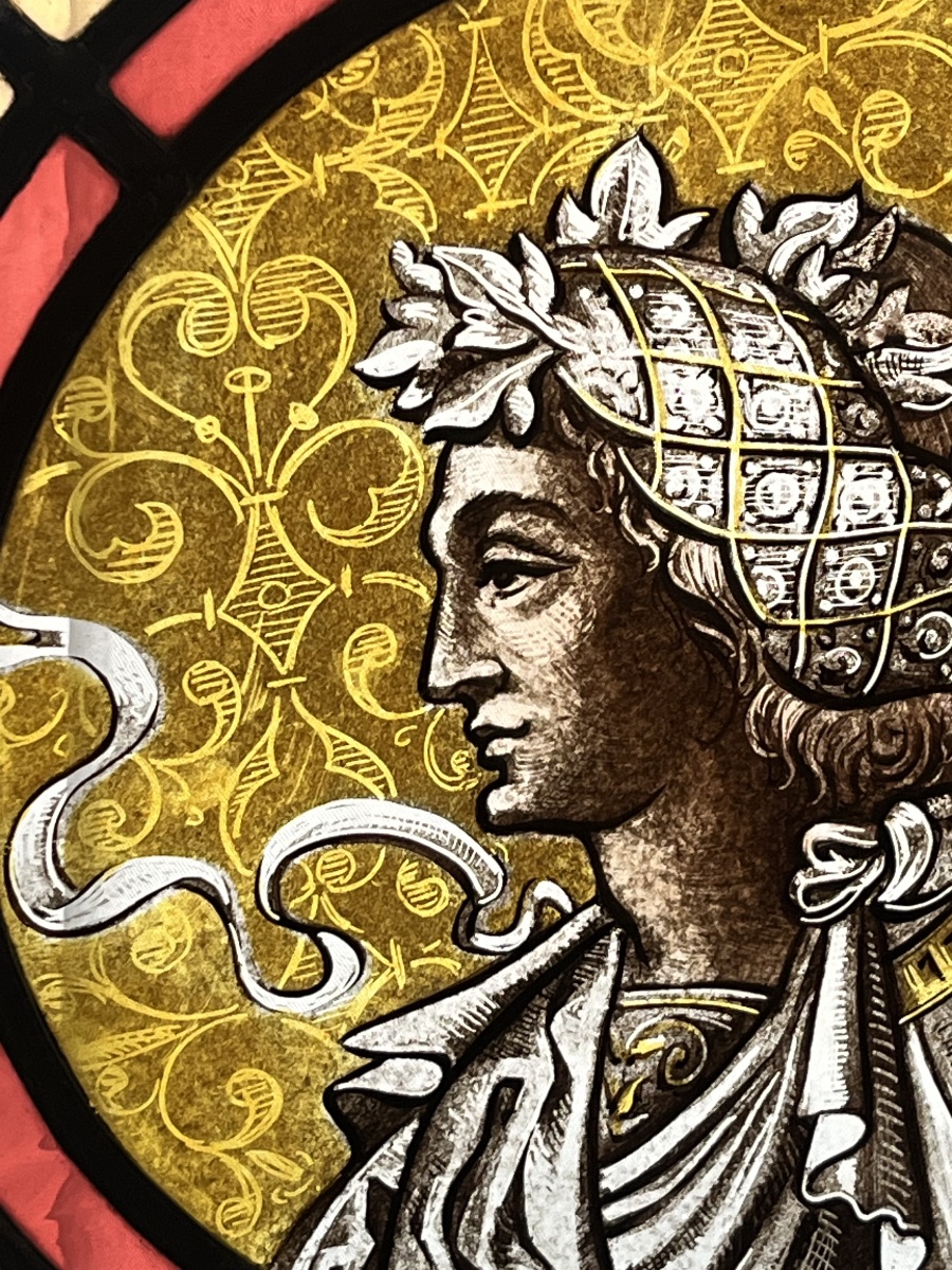 Pair Of Renaissance  Stained-glass Windows With Medallions, Late 19th Century, H 207 Cm