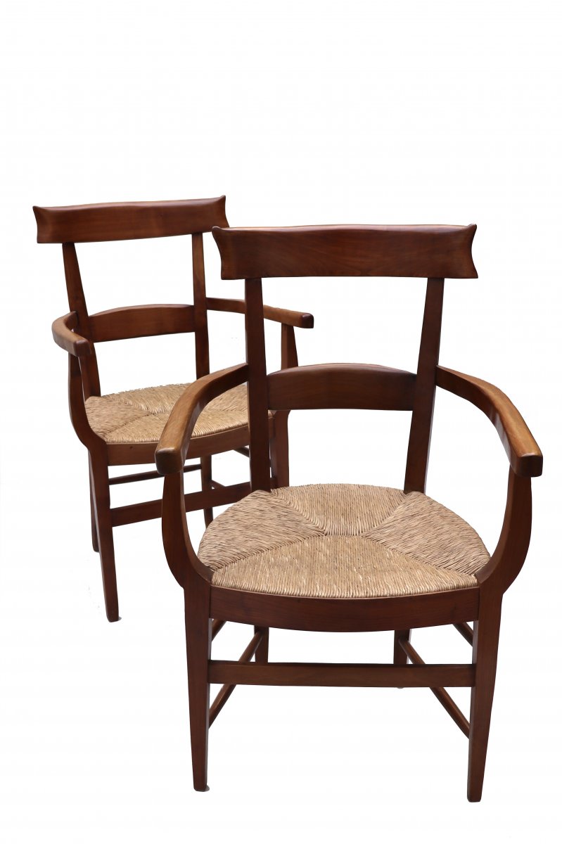 Pair Of Saintongeais Straw Armchairs In Cherry. Beginning Of The 20th Century.-photo-3