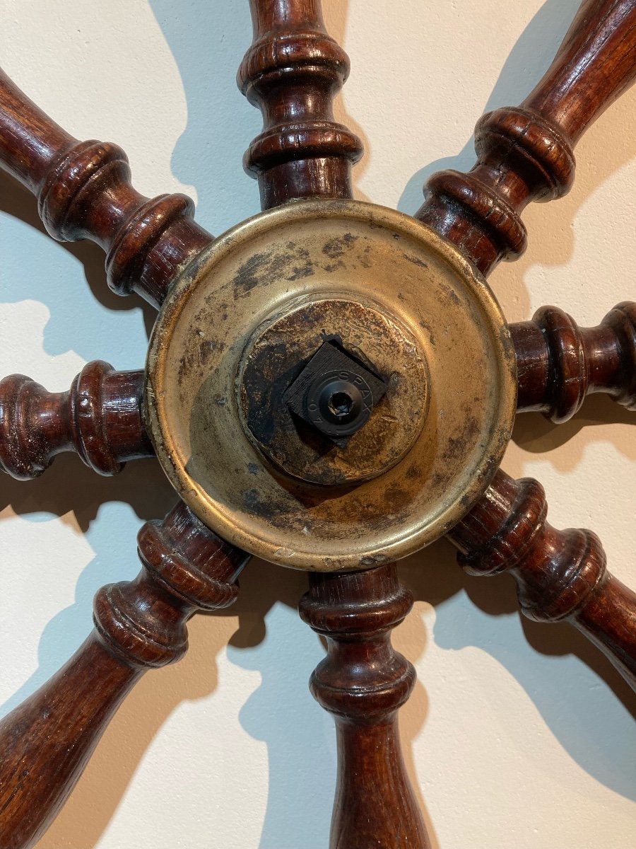 Barre à Roue En Frêne, Acajou Et Laiton. Ateliers & Chantiers De Bretagne. Nantes. 1914. -photo-2