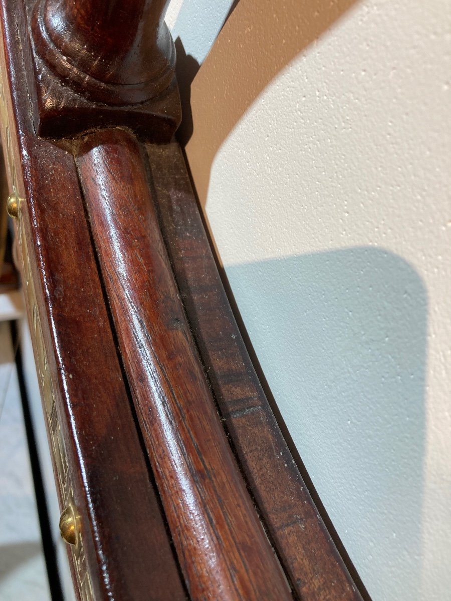 Barre à Roue En Frêne, Acajou Et Laiton. Ateliers & Chantiers De Bretagne. Nantes. 1914. -photo-3