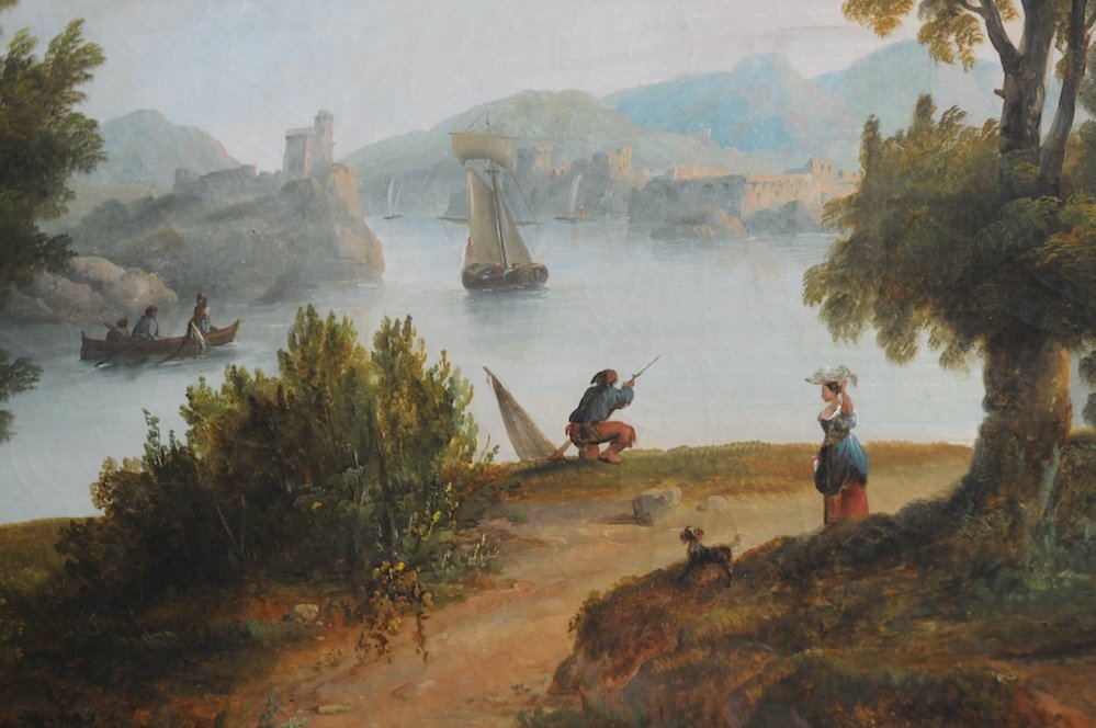 Paysage Marine. Scène De Port Méditerranéen. Hst. Signé Daté. Annibal 1850-photo-3