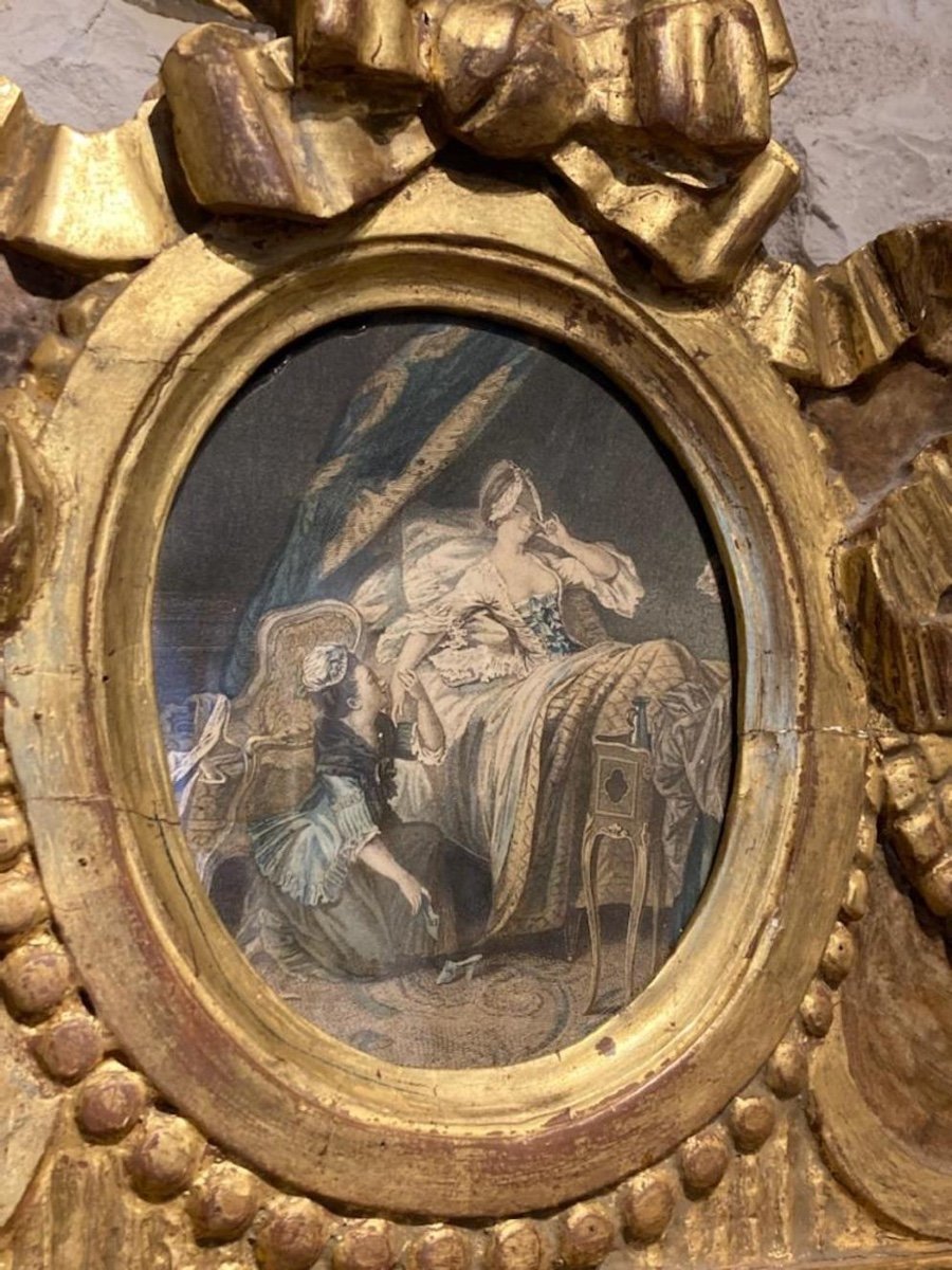 Miroir  De Style Louis XVI En Bois Doré Sculpté.  H 115 cm. -photo-2