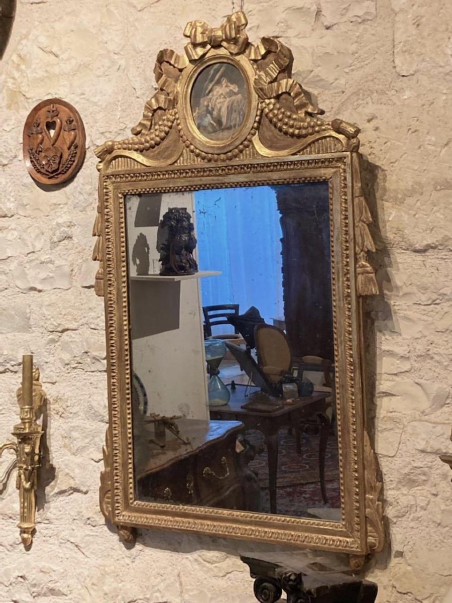 Louis XVI Style Mirror In Gilded Wood. H 115 Cm .- 45,27 In-photo-2