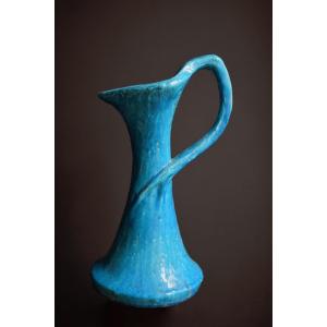 Lachenal. Aiguière Bleue De Style Art Nouveau . H 43,2 Cm. Circa 1890