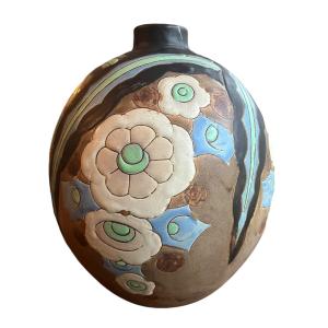 Charles Catteau Boch Frère La Louvière Grès Kéramis Circa 1928 Vase . H 23.5 Cm 