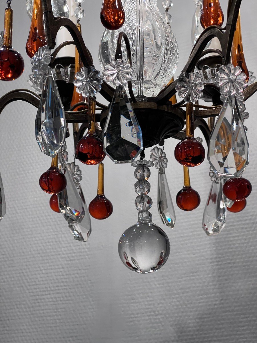 REF 41 / Lustre Pampilles Couleur Murano  6 Lumières / Refait A Neuf-photo-7