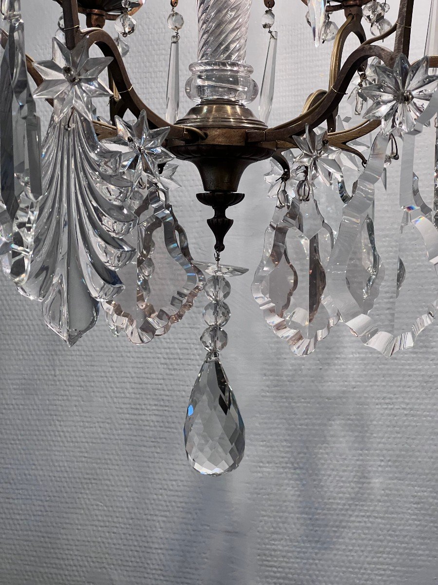 Lustre Pampilles Cristal Baccarat 6 Lumieres Refait A Neuf-photo-1