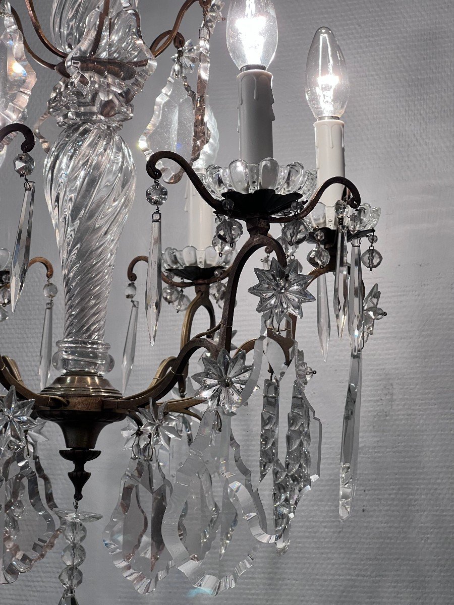 Lustre Pampilles Cristal Baccarat 6 Lumieres Refait A Neuf-photo-6