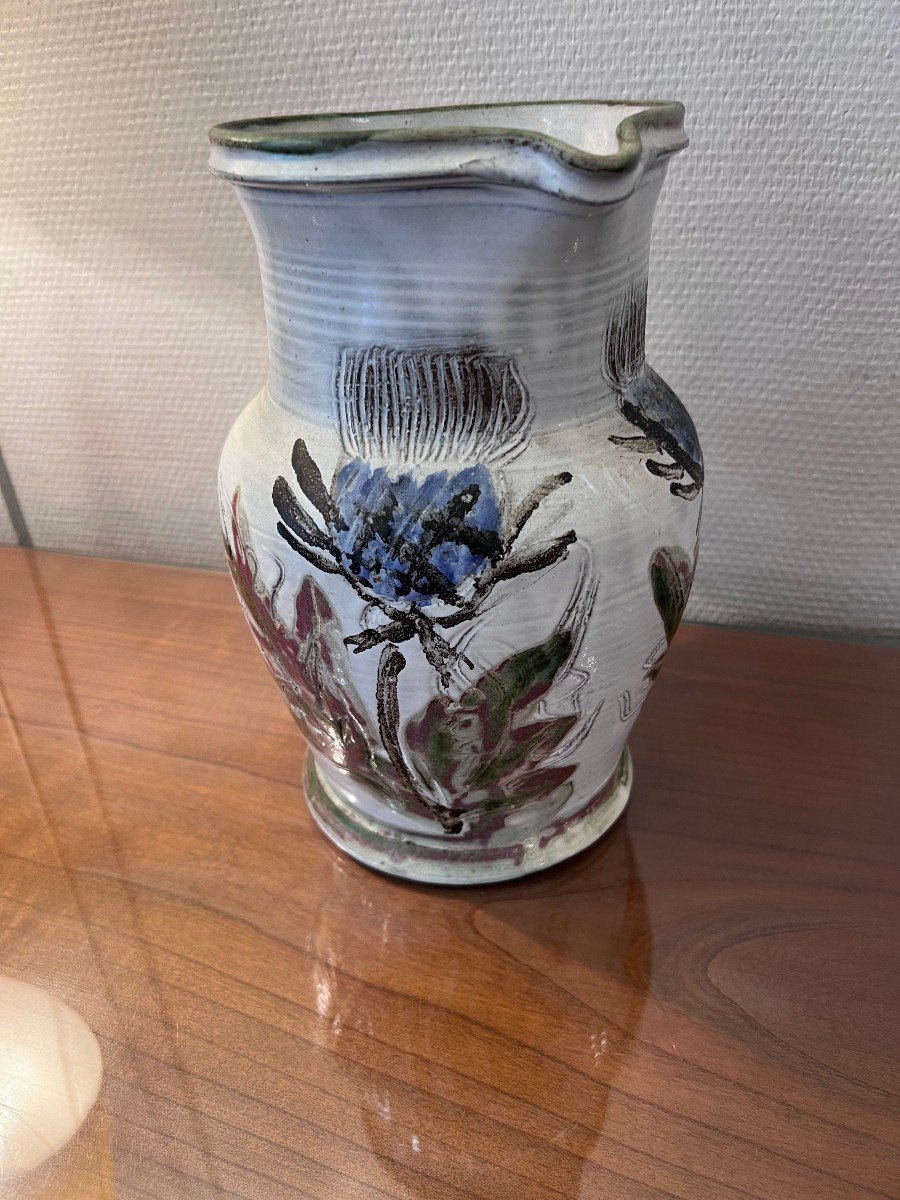 Vallauris Albert Thiry Ceramic Pitcher Vase Thistle -photo-7