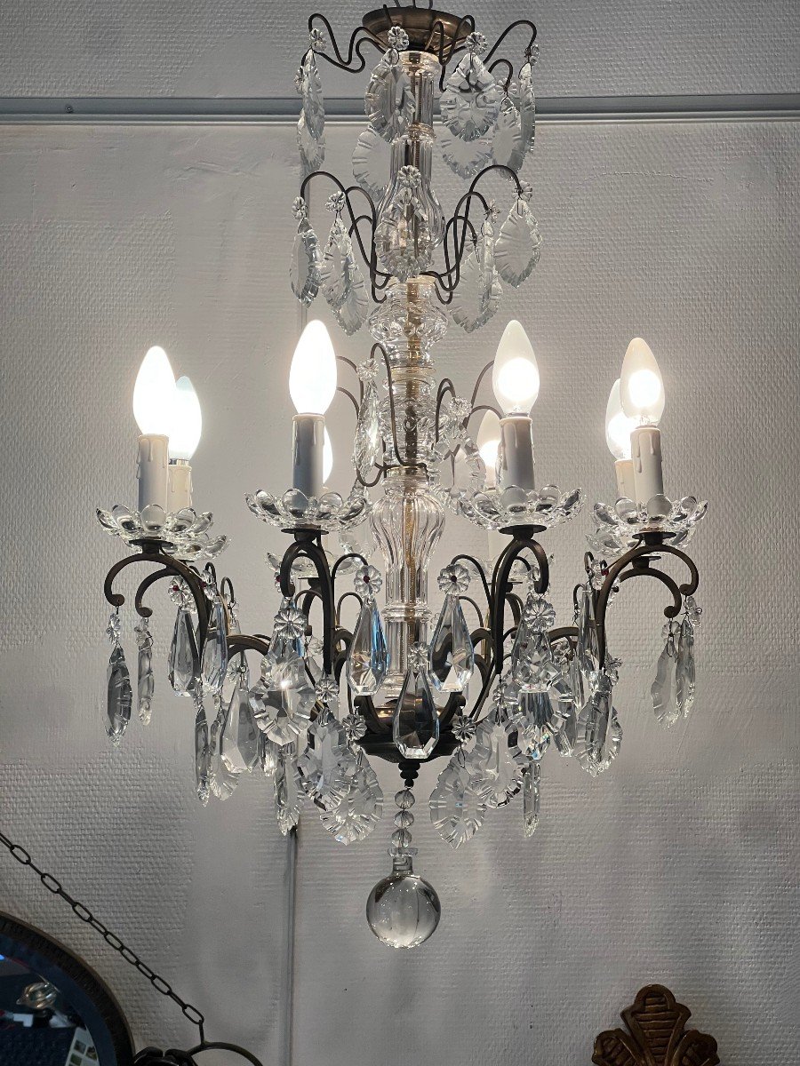 Ref 57 / Bronze Chandelier Crystal Pendants 8 Lights /refurbished