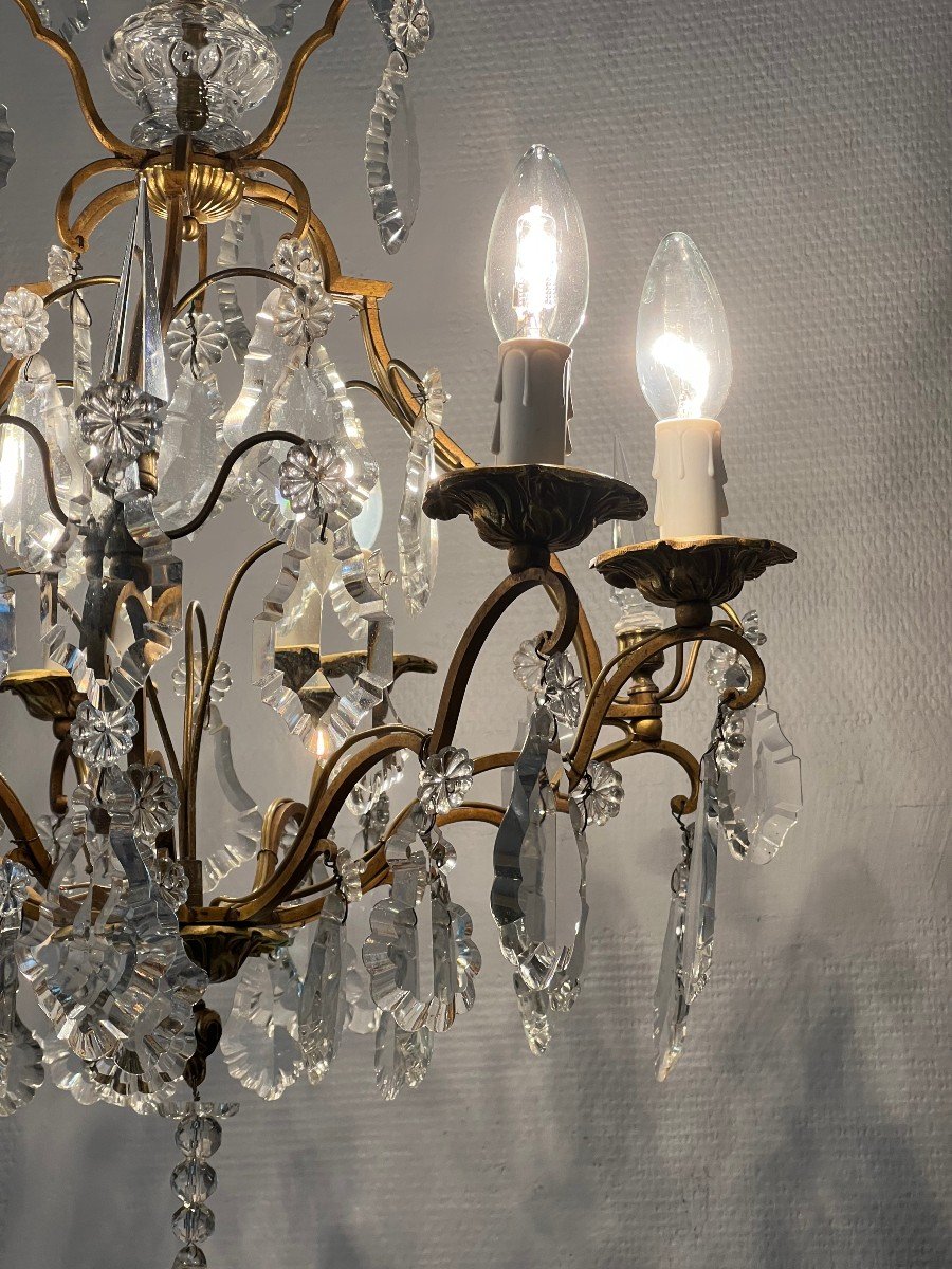 Ref 60 / Lustre Bronze Pampilles Cristal 6 Lumières /refait A Neuf-photo-4