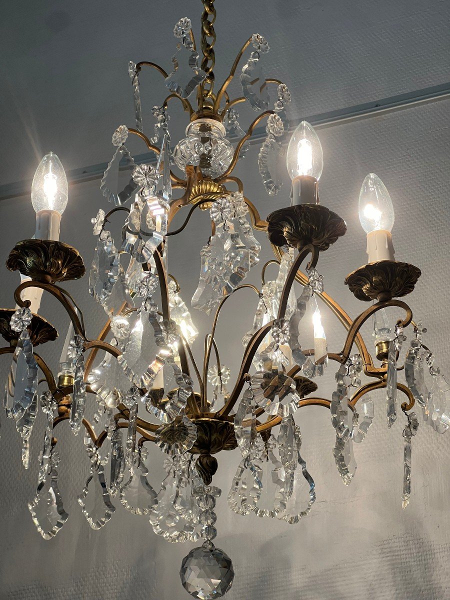 Ref 60 / Lustre Bronze Pampilles Cristal 6 Lumières /refait A Neuf-photo-7