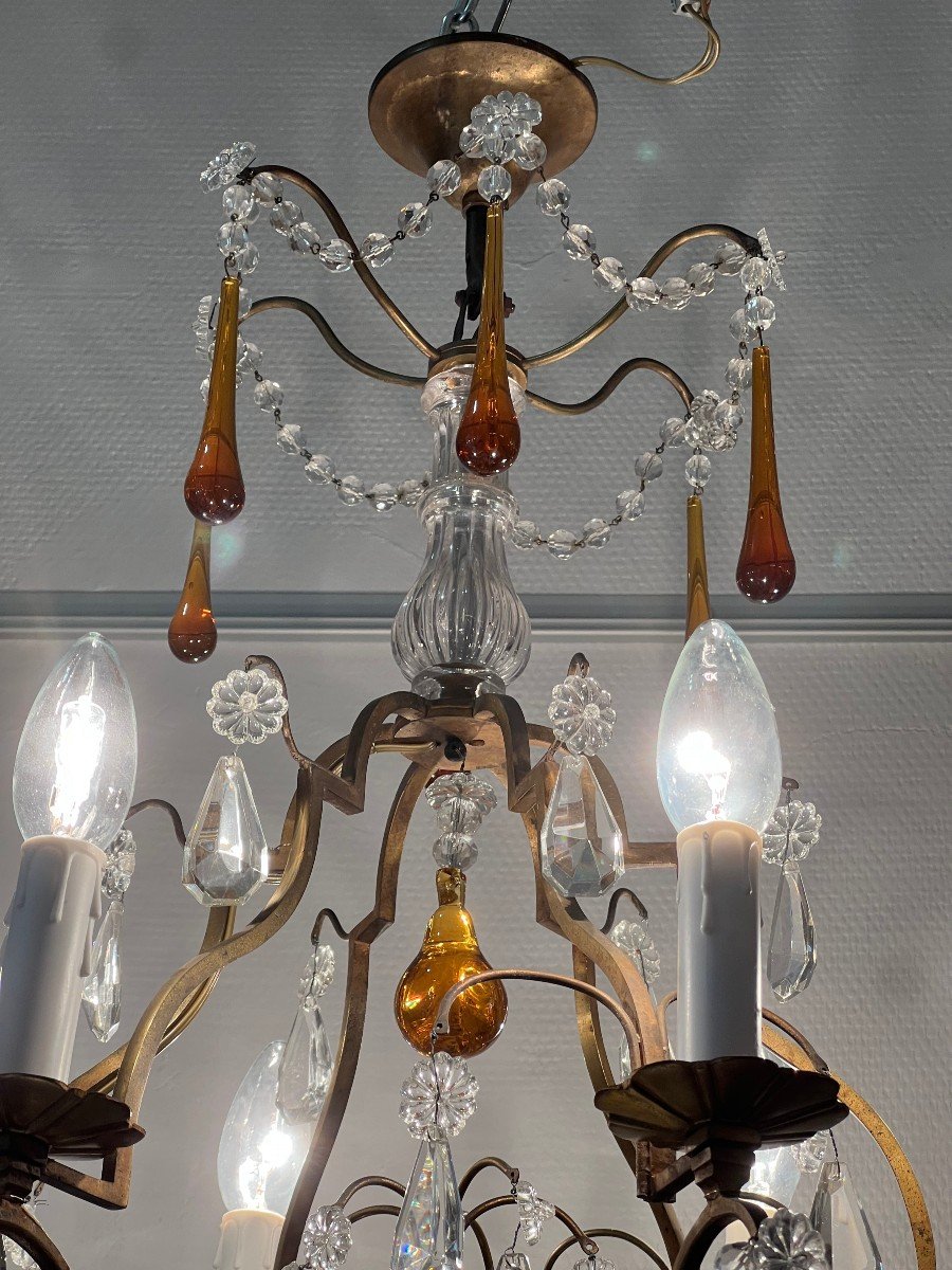 Ref 66 /lustre Pampilles De Couleurs Murano 6 Lumières / Refait A Neuf-photo-5