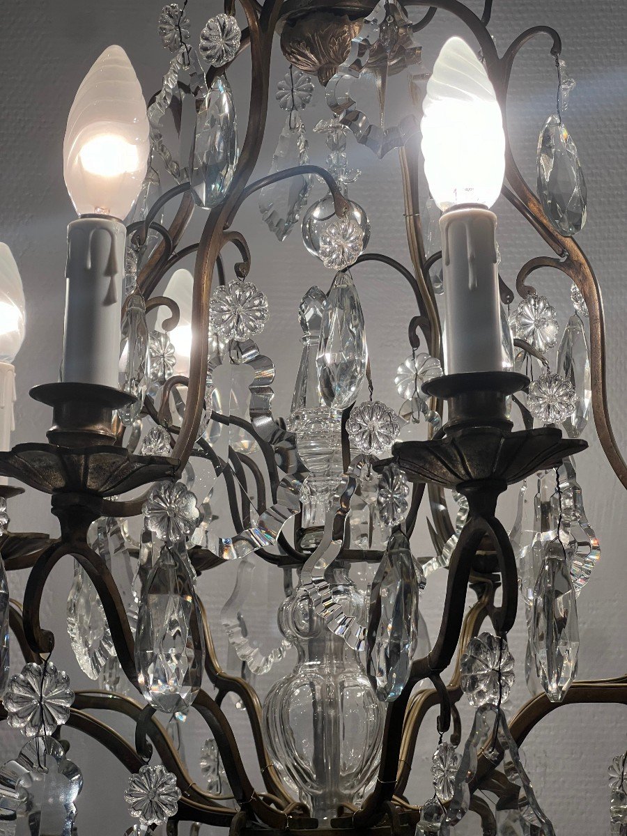 Ref 69 / Lustre Bronze XIX  Pampilles Cristal 6 Lumières /refait A Neuf-photo-2