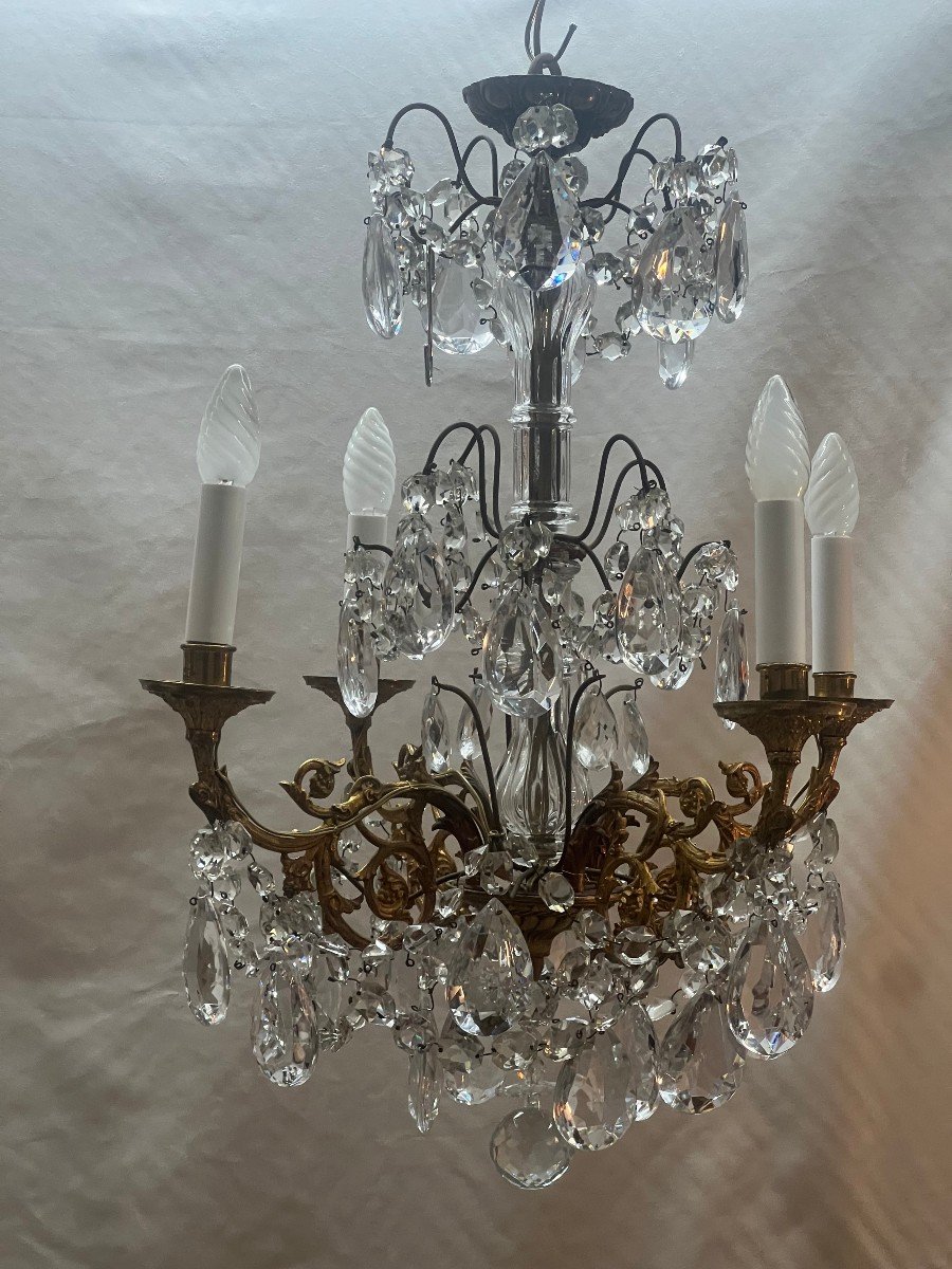 Ref 74 / Nap III Bronze Chandelier 4 Lights / Redone New-photo-6