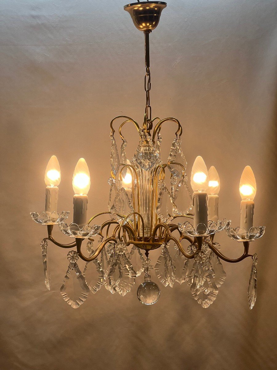 Ref 76 / Lustre Pampilles Cristal 6 Lumières /refait A Neuf-photo-1