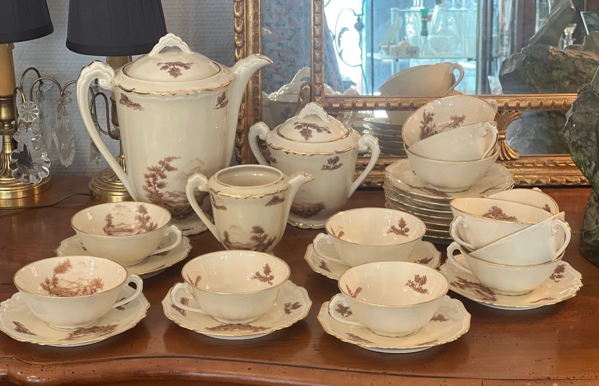 Porcelaine De Limoges / Service The Cafe 12 Pers  Decor Champetre