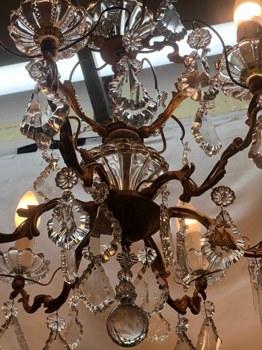 Ref 87/ Lustre Pampilles Cristal Bronze 6 Lumi&egrave;res / Refait A Neuf-photo-6