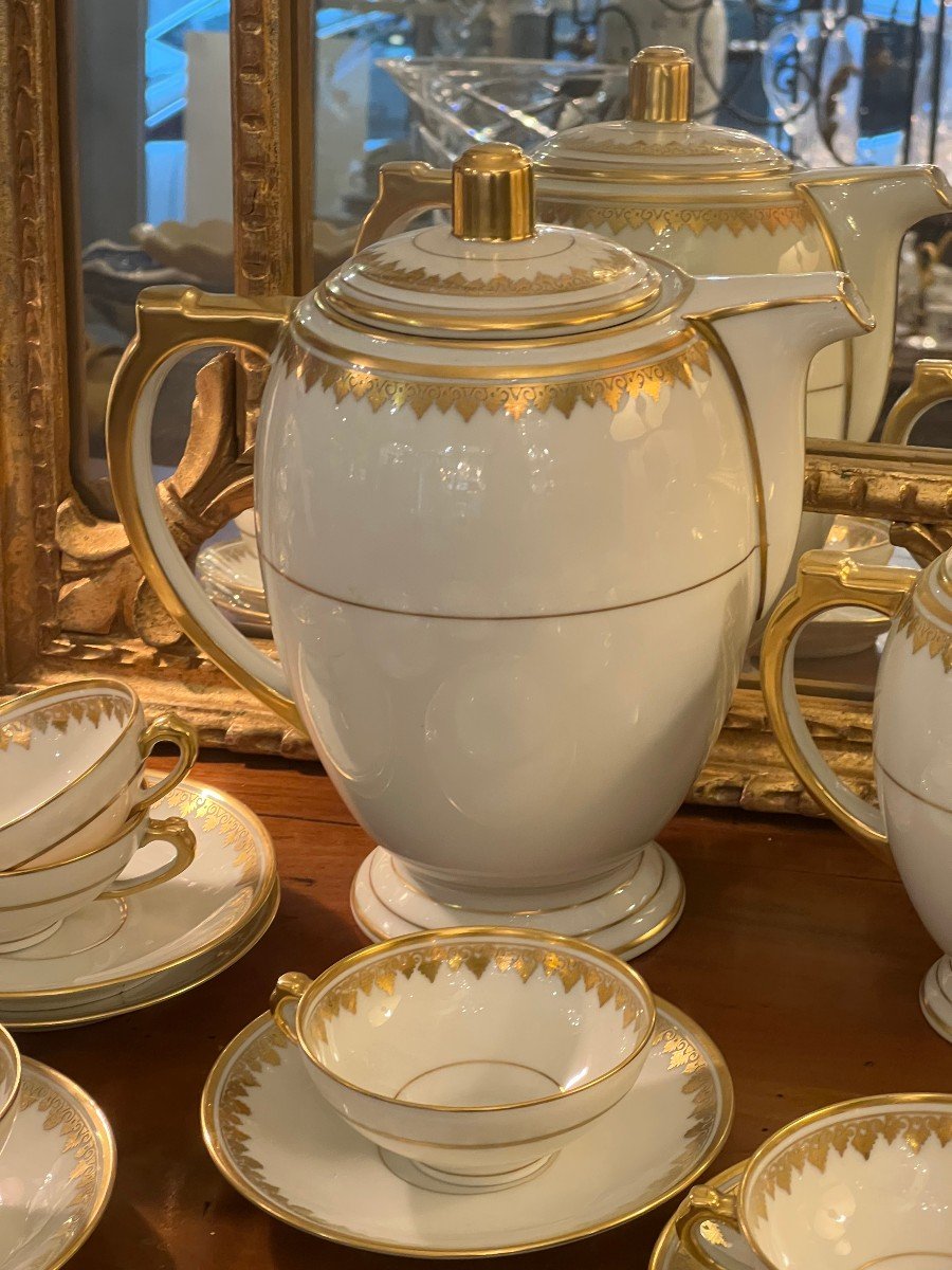Limoges / Tea Coffee Service White Porcelain And Gilding-photo-3