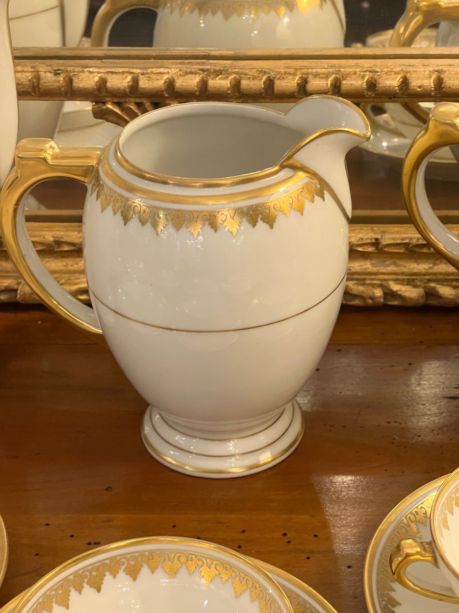Limoges / Tea Coffee Service White Porcelain And Gilding-photo-6